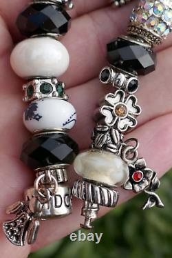 Vintage Pandora Sterling Silver & Art Glass Charm Bracelet 6.5 Long