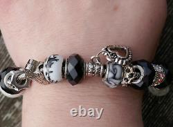 Vintage Pandora Sterling Silver & Art Glass Charm Bracelet 6.5 Long