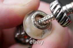 Vintage Pandora Sterling Silver & Art Glass Charm Bracelet 6.5 Long