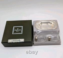 Vintage Perles Christofle Sterling Silver Glass Salt Pepper Shaker Set withTray