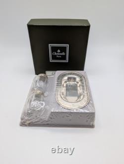 Vintage Perles Christofle Sterling Silver Glass Salt Pepper Shaker Set withTray