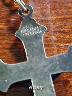 Vintage Petite Hillcraft Sterling Silver Teal Glass Rosary & Vtg Pewter Box