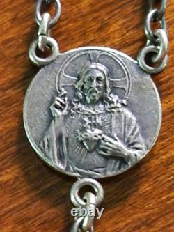 Vintage Petite Hillcraft Sterling Silver Teal Glass Rosary & Vtg Pewter Box