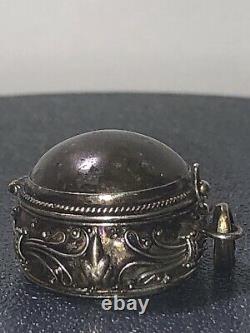 Vintage Pill Box Poison Sterling Silver Marble Glass Stone 11gr Old Pawn Antique