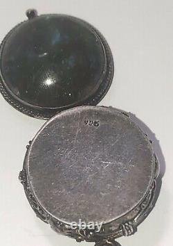 Vintage Pill Box Poison Sterling Silver Marble Glass Stone 11gr Old Pawn Antique