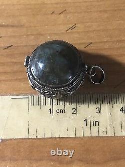 Vintage Pill Box Poison Sterling Silver Marble Glass Stone 11gr Old Pawn Antique