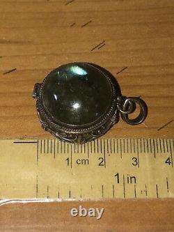 Vintage Pill Box Poison Sterling Silver Marble Glass Stone 11gr Old Pawn Antique