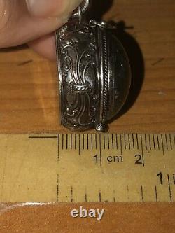 Vintage Pill Box Poison Sterling Silver Marble Glass Stone 11gr Old Pawn Antique