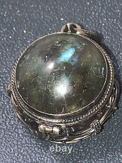 Vintage Pill Box Poison Sterling Silver Marble Glass Stone 11gr Old Pawn Antique