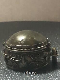 Vintage Pill Box Poison Sterling Silver Marble Glass Stone 11gr Old Pawn Antique