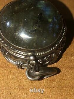Vintage Pill Box Poison Sterling Silver Marble Glass Stone 11gr Old Pawn Antique