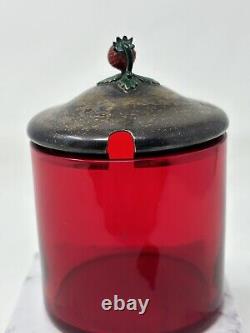 Vintage R Blackinton Co Sterling Silver & Ruby Glass Preserves Jam Jar