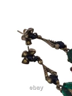 Vintage Rare 935 Sterling Silver Glass Fruit Salad Dangle Earrings (A9010)