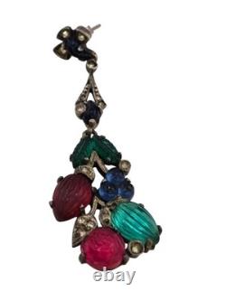 Vintage Rare 935 Sterling Silver Glass Fruit Salad Dangle Earrings (A9010)