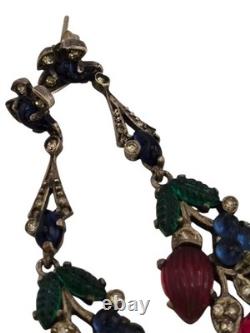 Vintage Rare 935 Sterling Silver Glass Fruit Salad Dangle Earrings (A9010)