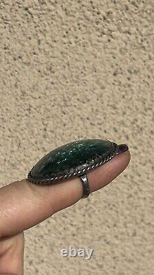 Vintage Rare Huge 925 STERLING SILVER 29.8 grams Glass Art Opal Ring Size 5