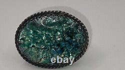 Vintage Rare Huge 925 STERLING SILVER 29.8 grams Glass Art Opal Ring Size 5