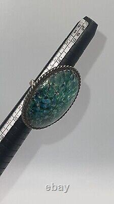 Vintage Rare Huge 925 STERLING SILVER 29.8 grams Glass Art Opal Ring Size 5