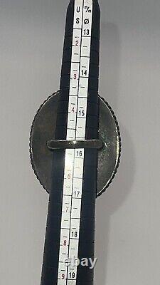 Vintage Rare Huge 925 STERLING SILVER 29.8 grams Glass Art Opal Ring Size 5