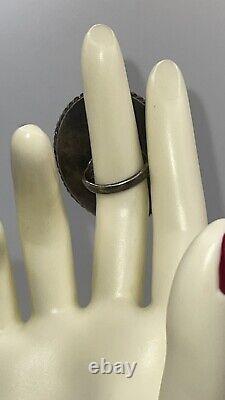 Vintage Rare Huge 925 STERLING SILVER 29.8 grams Glass Art Opal Ring Size 5