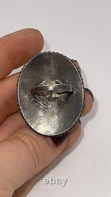Vintage Rare Huge 925 STERLING SILVER 29.8 grams Glass Art Opal Ring Size 5