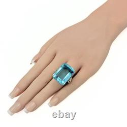 Vintage Retro Marked Rectangular Cut Blue Glass Sterling Silver Ring Sz 5.75