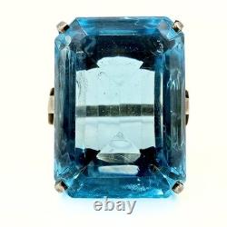 Vintage Retro Marked Rectangular Cut Blue Glass Sterling Silver Ring Sz 5.75