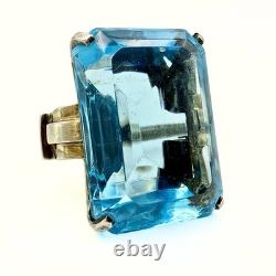 Vintage Retro Marked Rectangular Cut Blue Glass Sterling Silver Ring Sz 5.75
