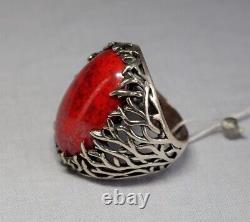 Vintage Ring Jewelry Red Murano Insert Glass Sterling Silver 925 Fashion Size 18