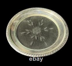 Vintage SINGLE Sterling Silver Rim Cut / Etched Glass Dish Plate