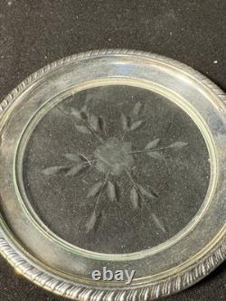 Vintage SINGLE Sterling Silver Rim Cut / Etched Glass Dish Plate
