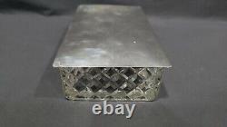 Vintage STERLING SILVER LID & GLASS DRESSER BOX, 6 5/8 x 3 3/4