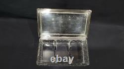 Vintage STERLING SILVER LID & GLASS DRESSER BOX, 6 5/8 x 3 3/4
