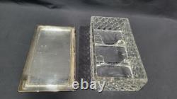 Vintage STERLING SILVER LID & GLASS DRESSER BOX, 6 5/8 x 3 3/4
