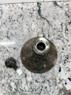 Vintage STERLING SILVER Overlay Glass Decanter Bottle Floral