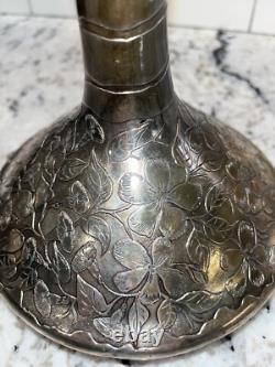 Vintage STERLING SILVER Overlay Glass Decanter Bottle Floral