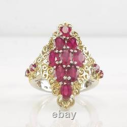 Vintage STS Ring Glass Filled Ruby, Cluster Gold Tone Sterling Silver Size 9 1/4
