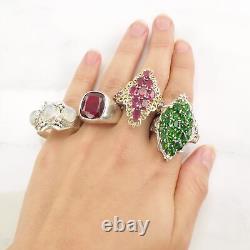 Vintage STS Ring Glass Filled Ruby, Cluster Gold Tone Sterling Silver Size 9 1/4