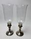 Vintage Schweitzer Sterling Silver Hurricane Candle Holders Pair Etched Glass