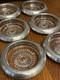 Vintage Set 6 Sterling Silver Glass Coasters Made In Usa Mid Century Barware