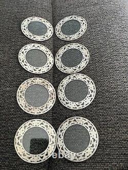 Vintage Set Of Eight 3 Sterling Silver Rimmed Glass Dishes/Coasters