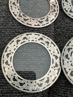 Vintage Set Of Eight 3 Sterling Silver Rimmed Glass Dishes/Coasters