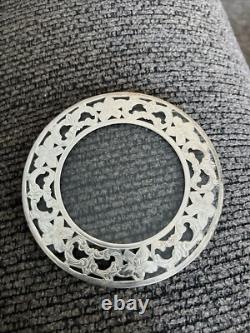 Vintage Set Of Eight 3 Sterling Silver Rimmed Glass Dishes/Coasters