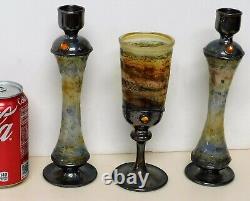 Vintage Sherman Sterling silver, art glass cup, candlesticks