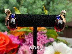 Vintage Signed Crown Trifari King Crown Royal Sterling Rhinestone Clip Earrings