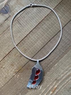 Vintage Signed MR Sterling Silver Modernist Pendant Necklace Poured Glass Peapod