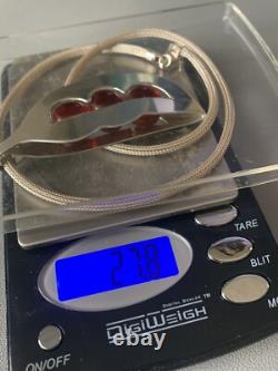 Vintage Signed MR Sterling Silver Modernist Pendant Necklace Poured Glass Peapod