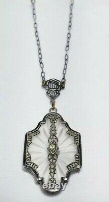 Vintage Signed Sterling Silver Art Deco Camphor Glass Necklace