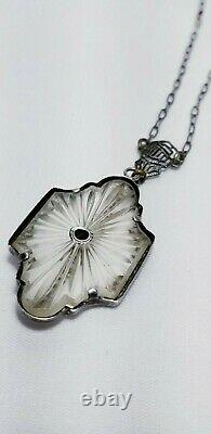 Vintage Signed Sterling Silver Art Deco Camphor Glass Necklace