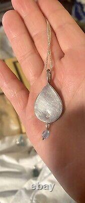 Vintage Signed Sterling Silver Roman Art Glass Teardrop Pendant Necklace